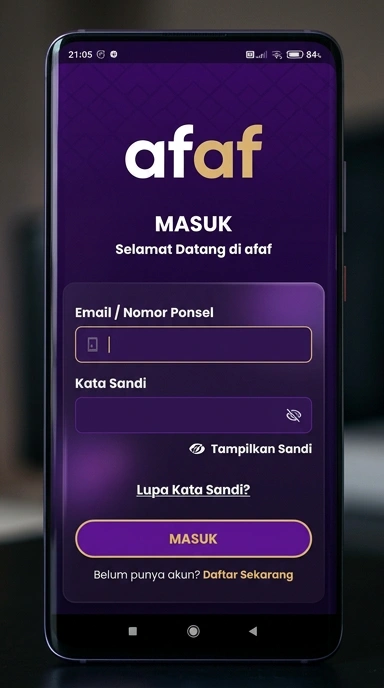 Tampilan halaman login afaf